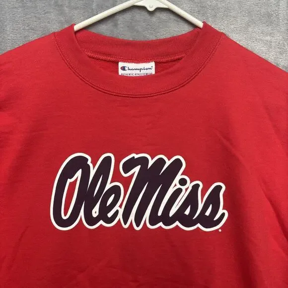 Champion Ole Miss Rebels Red Sweatshirt Crewneck Pullover Size Medium - Picture 2 of 7